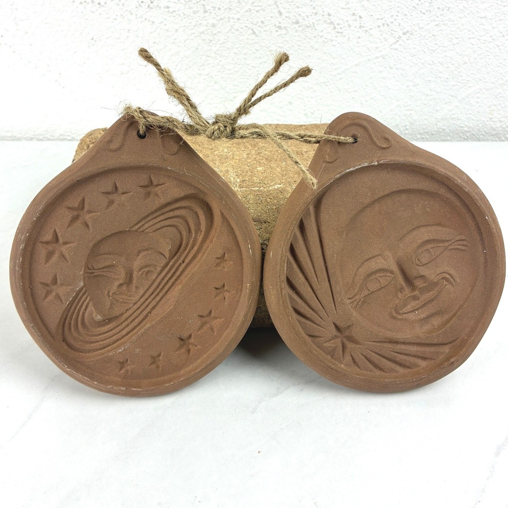 Hartstone USA Brown Terracotta Celestial Moon Saturn Cookie Molds Set of 2 Stars